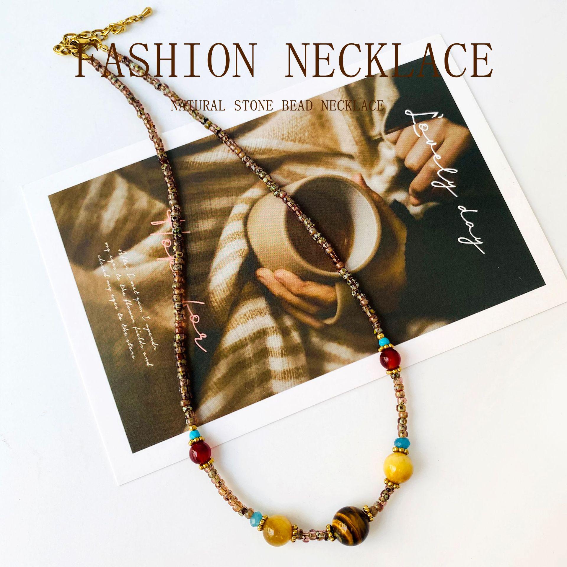 

Этническое бисерное ожерелье-браслет Qiuye из бирюзы и тигрового глаза для женщин Ethnic Style