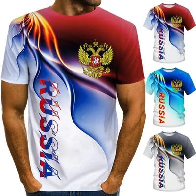 T-shirt con Stampa Emblema Bandiera Russa 3D da Uomo Militare Spirituale Toem Magliette Grafiche Moda Bambini Maniche Corte Top Esercito