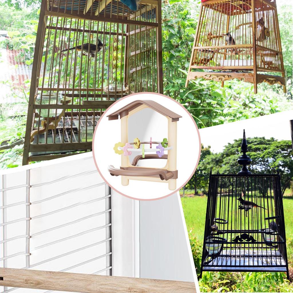 Parakeet Perches With Mirror Bird Cage accessory Pet Supplies for Chewing Playground Indoor Outdoor Yard Garden Patio Courtyard