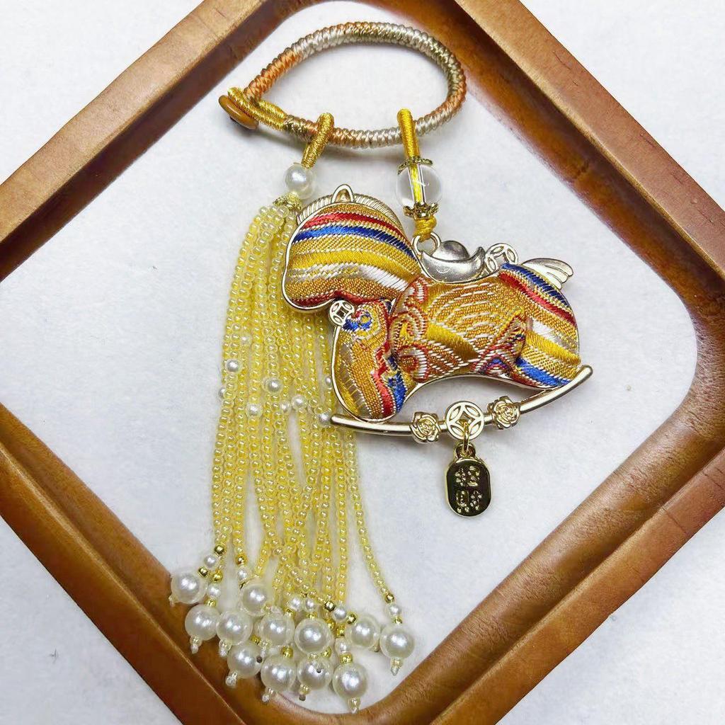 Zodiac Horse Tassel Keychain Pendant - Handmade Brocade Charm in Ancient Style.