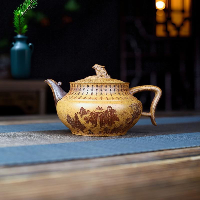 

360ml Luxury Yixing Purple Clay Teapots Handmade Phoenix Pot Raw Ore High Temperature Section Mud Kettle Zisha Tea Set Tea Craft