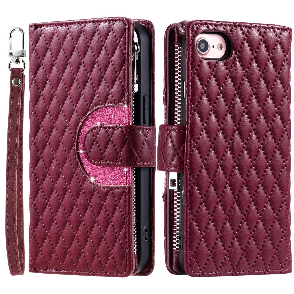 Style 012 for iPhone 16e Case Zipper Pocket Glitter Leather Phone Cover