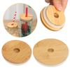 70mm/86mm Bamboo Wood Lids Mason Jar Lid With Straw Hole Silicone Seal Ring Wide Mouth Cup Covers Caps Reusable