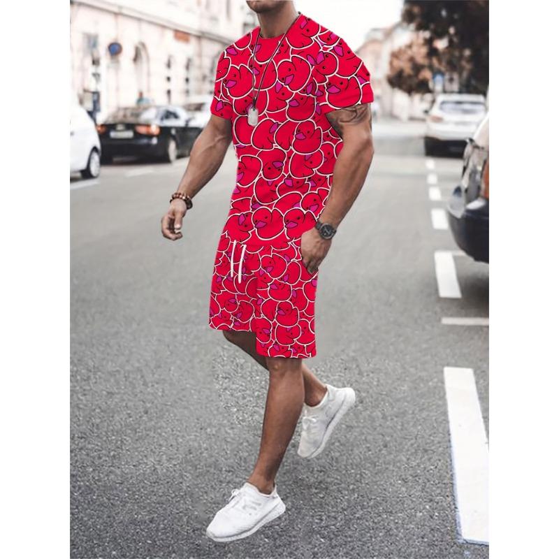 Fashion Lion 3D Print Men's Set Summer Crew Neck Short Sleeve Top & Breathable Shorts Streetwear Casual Two-Piece Set