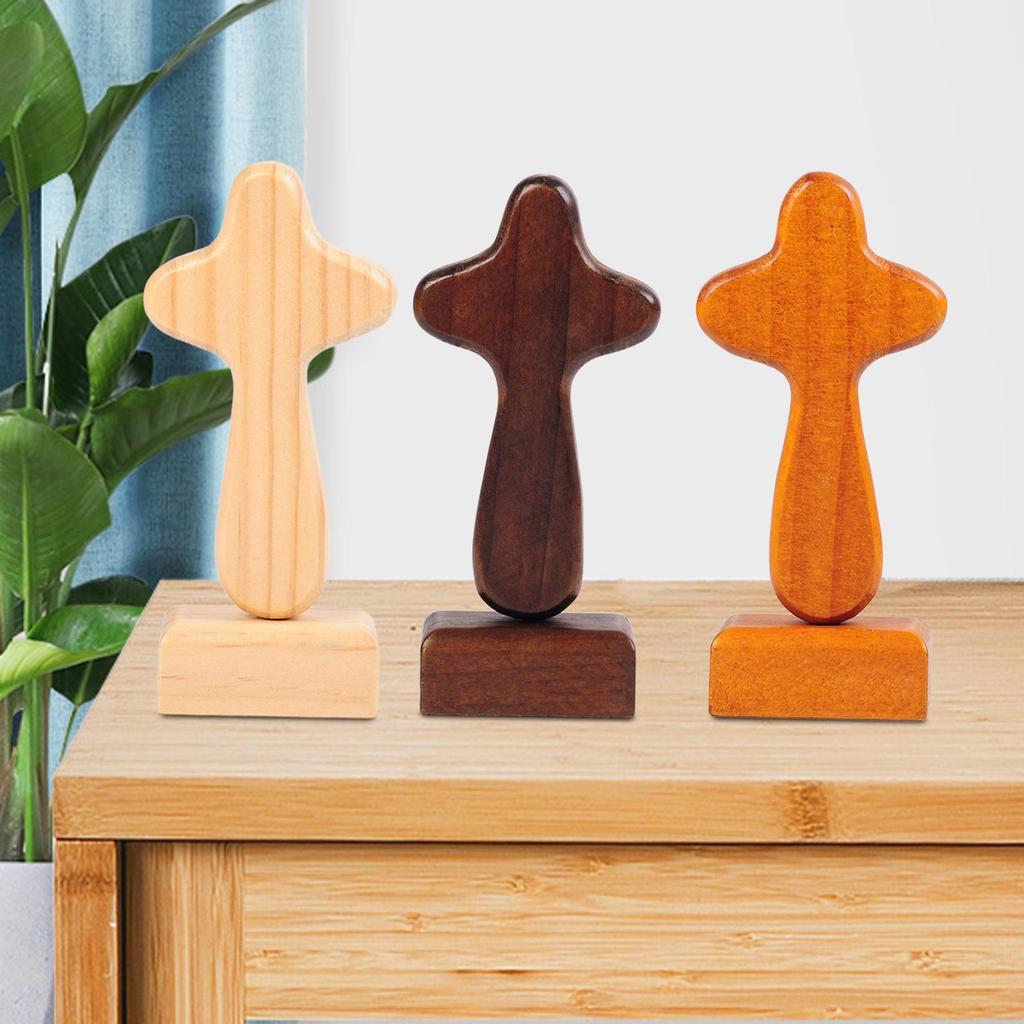 Cross Statue Collectible Gift Decorative Wood Figurine Tabletop Ornament for Living Room Desk Housewarming Bedroom Bookshelf