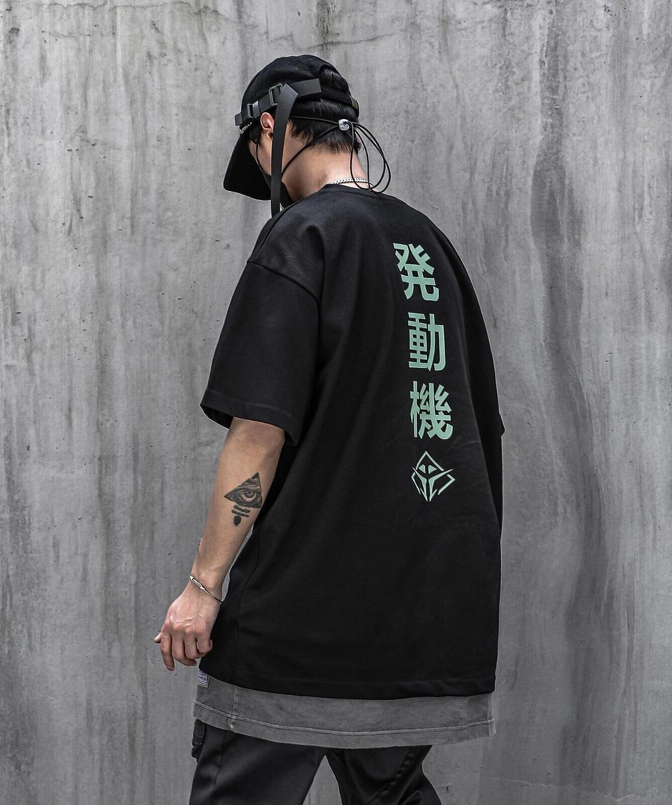 Niepce Streetwear Японский Кандзи Инопланетянин Графическая Футболка Унисекс С Короткими Рукавами 2XL