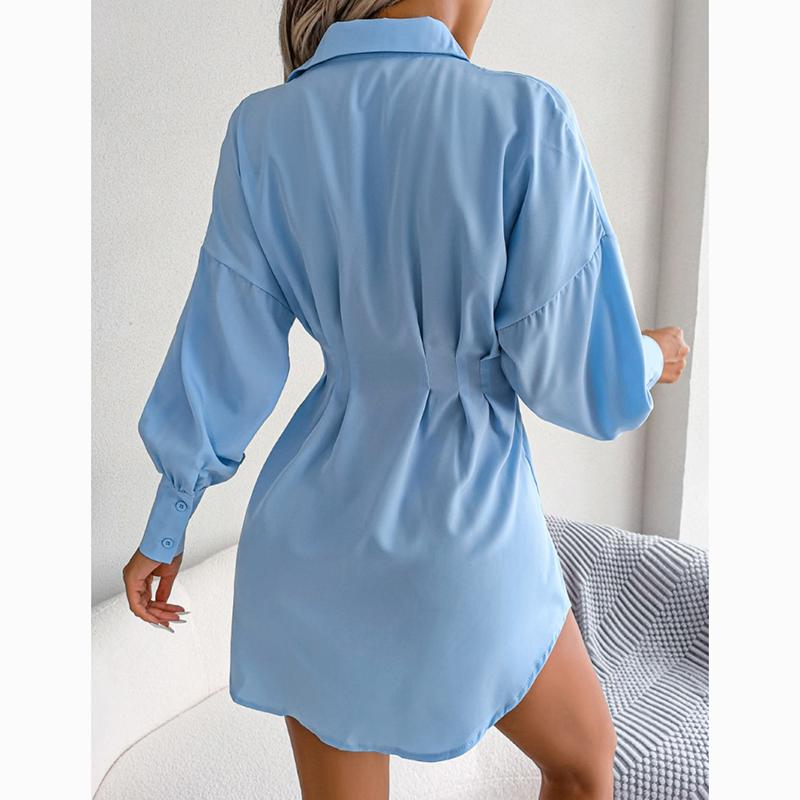 Περιστασιακό μανίκι φανάρι Μασίφ ασύμμετρο κοντό φόρεμα Γυναικεία μέση Λεπτό Γυναικείο φόρεμα Γυναικείο μονό στήθος Φορέματα Γυναικεία Ρούχα 24117