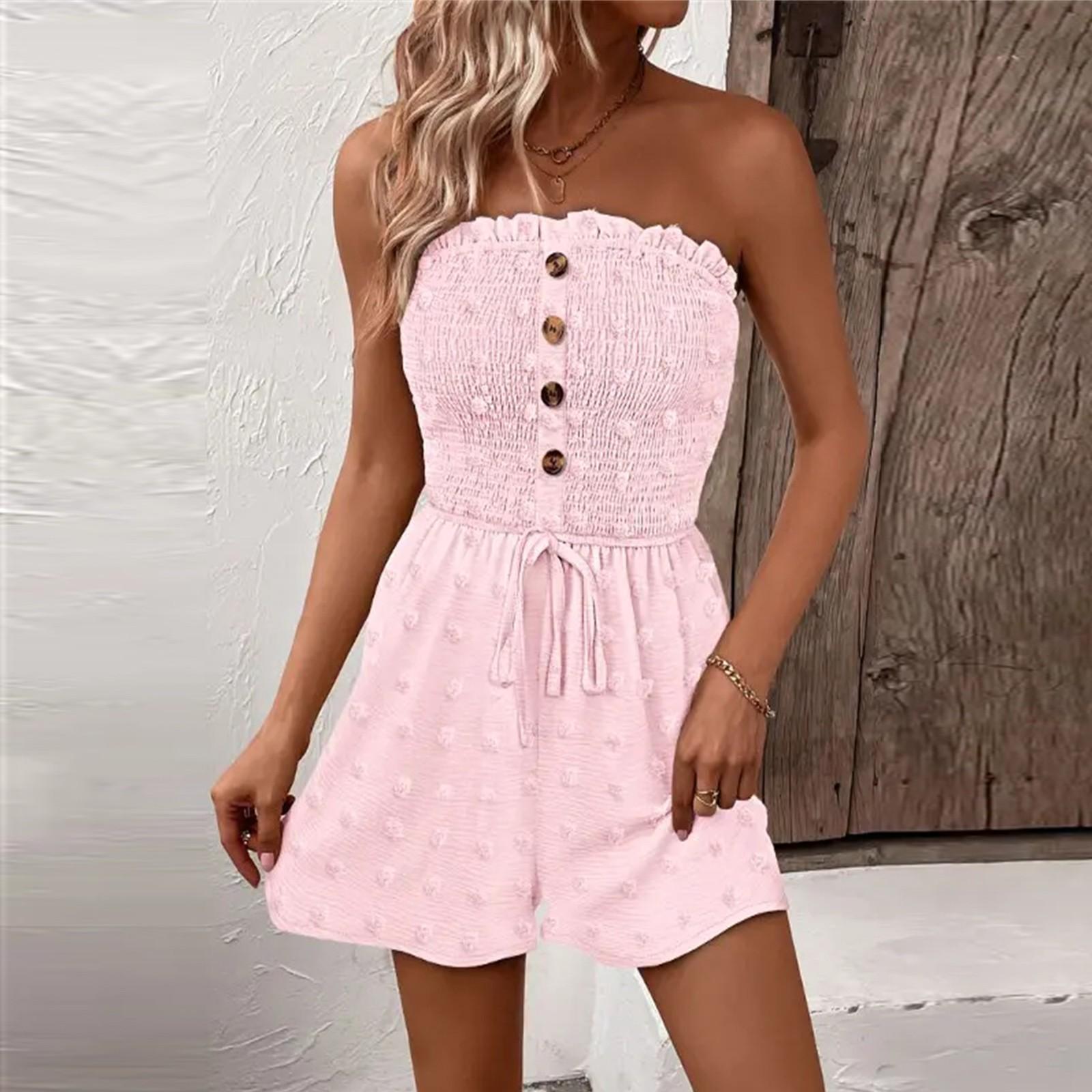 

Женский удобный повседневный комбинезон с коротким рукавом, свитер, комбинезон, шорты M розовый
