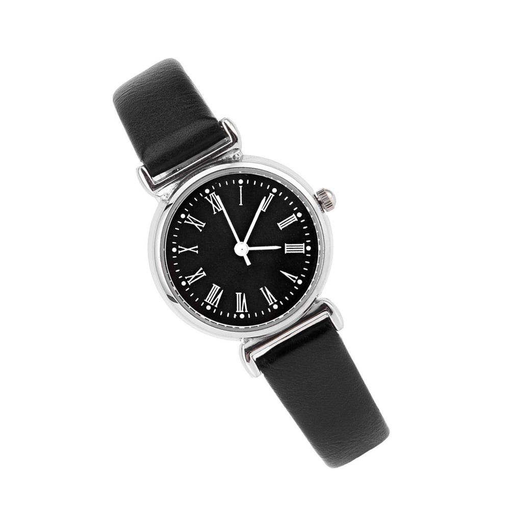 Exquisite Small Simple Fashion Women Dress Watch Retro Leather Mini Wristwatch (Black Dial)