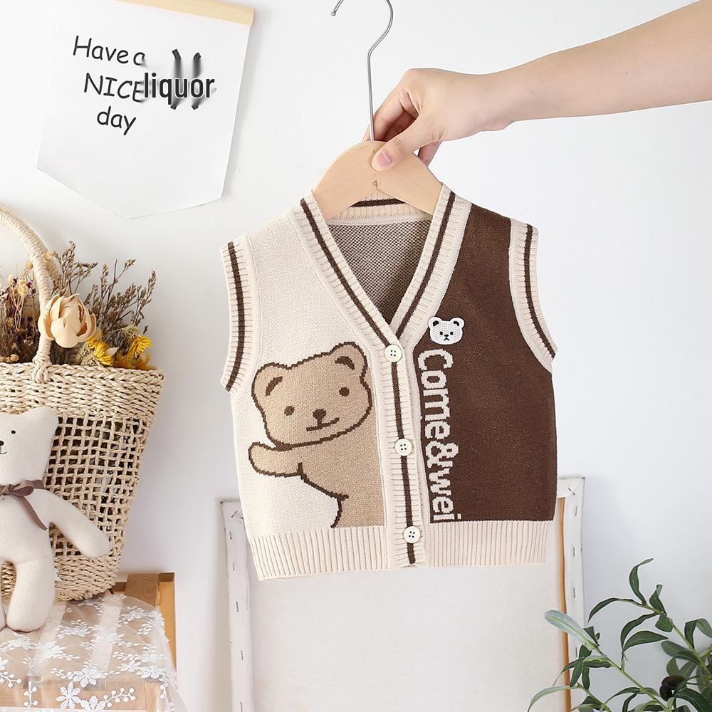 

Дитячий в язаний кардиган-жилет Весна/Осінь 2026 - Стильний, тонкий, безрукавний светр для хлопчиків 90 cm хакі