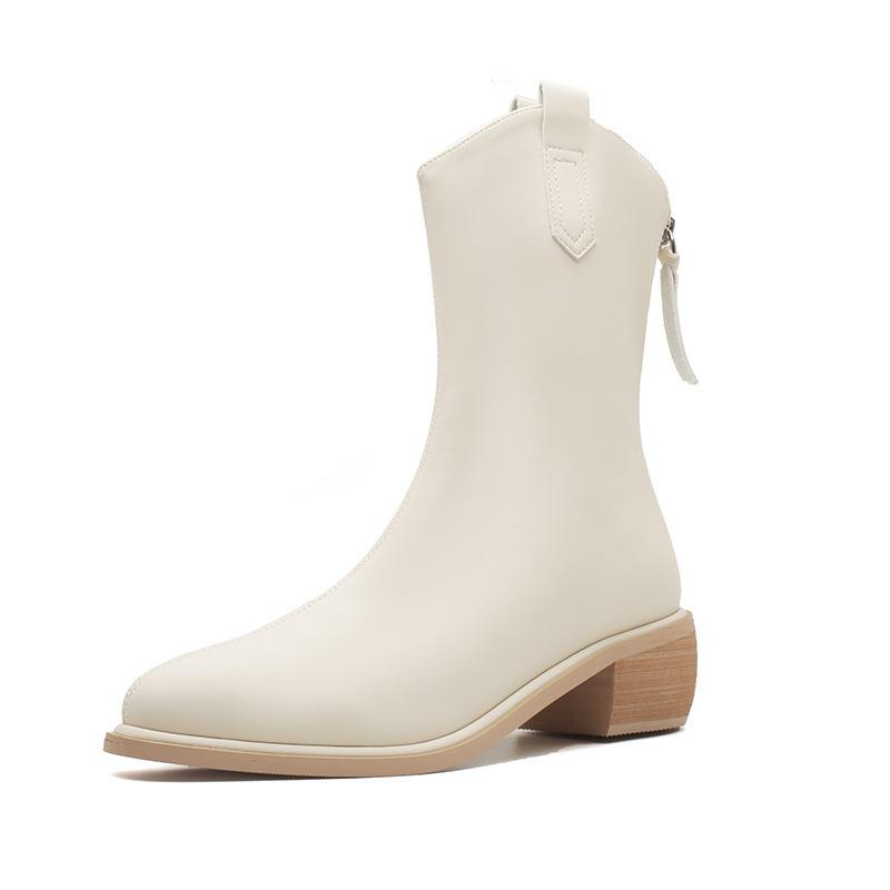 050-5 New Martin Boots Women's High Heels Autumn and Winter Thick Heels Pointed Short Boots Thin Chelsea Boots Thin