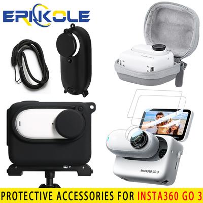 For Insta360 GO 3 Silicone Case Tempered Glass Screen Protector Film Lens Cap Carrying Bag For Insta 360 GO 3 Camera Accessories