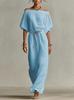 Amazon  European and American Cross-border Summer New Elegant Casual Solid Color Medium Sleeve One-word Collar Women's Dress