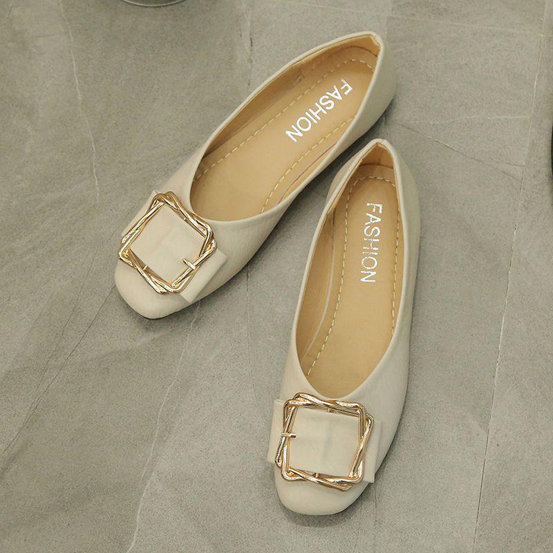 Flat single shoes women's ladyshoes new trendy shoes versatile square head soft sole shallow mouth autumn grandma shoes Doudou shoes