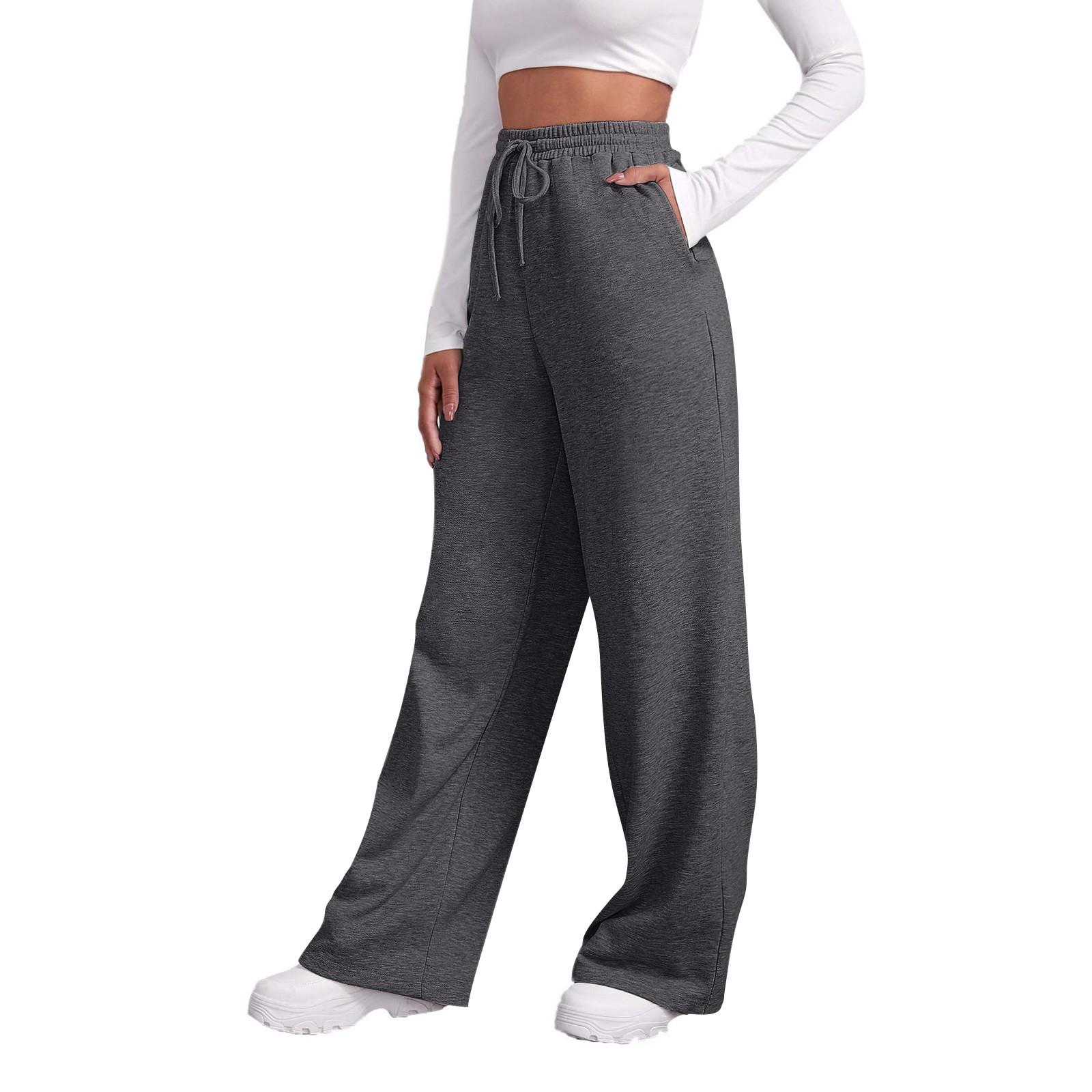 Pantaloni sportivi invernali da donna Pantaloni casual tinta unita Pantaloni sportivi in ​​pile da donna Pantaloni dritti a gamba larga L colore grigio scuro