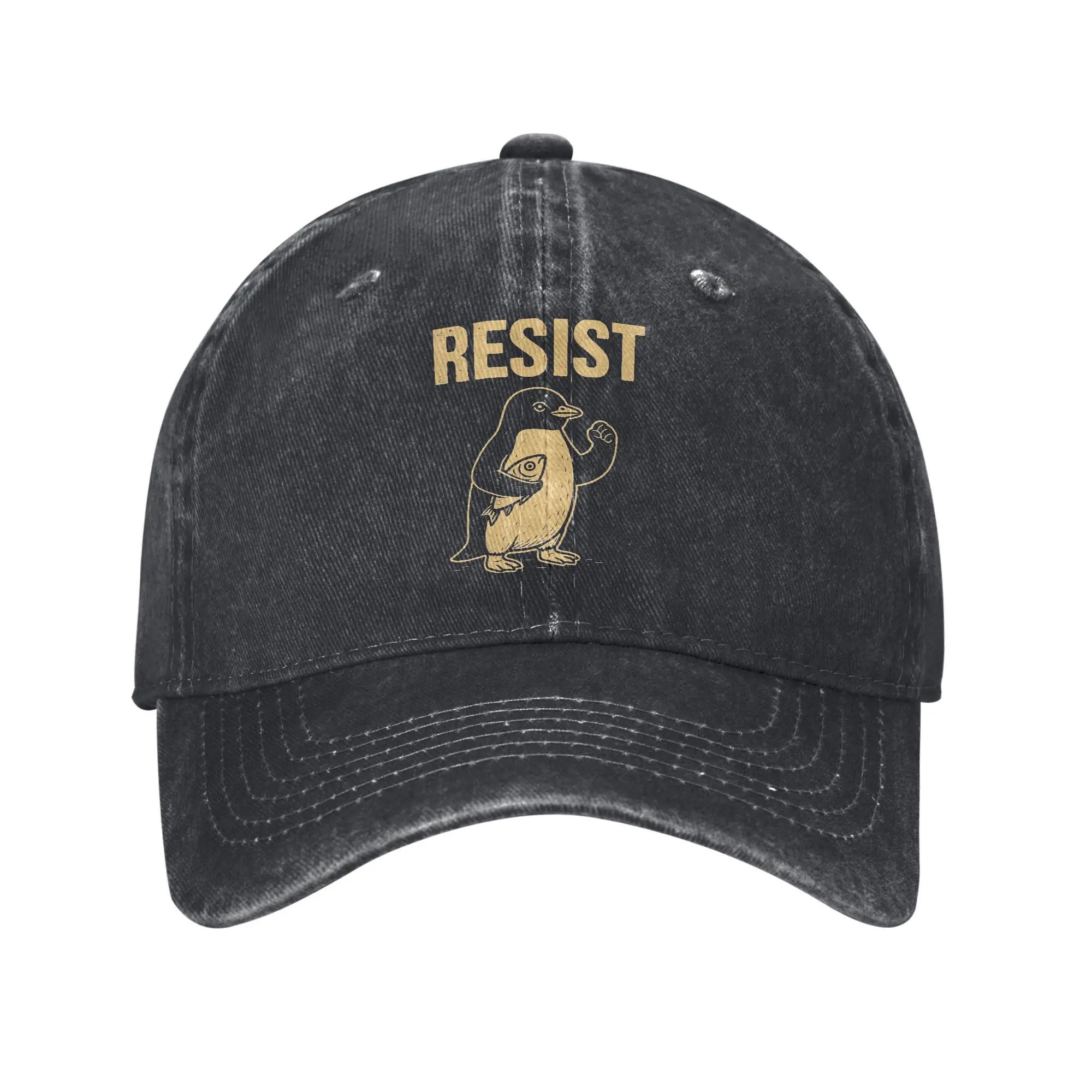 

Penguin Resist Penguins Protest Against Tariffs Baseball Cap for Unisex Women Distressed Denim Snapback Hat Adjustable Hats Cap One Size