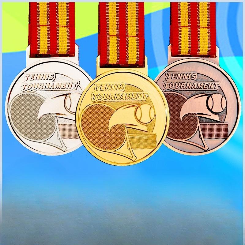 Customization Metal Tennis Baked Paint Medal Sports Meeting Children's School Souvenirs Award Hanging Around the Neck Decor, 3Pc