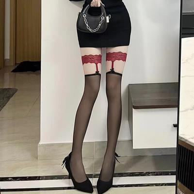 Sexy White Lace Suspender Women Stockings Lolita Ultra Thin Black Silk Butterfly Stockings Y2K Pure Desire Long Socks