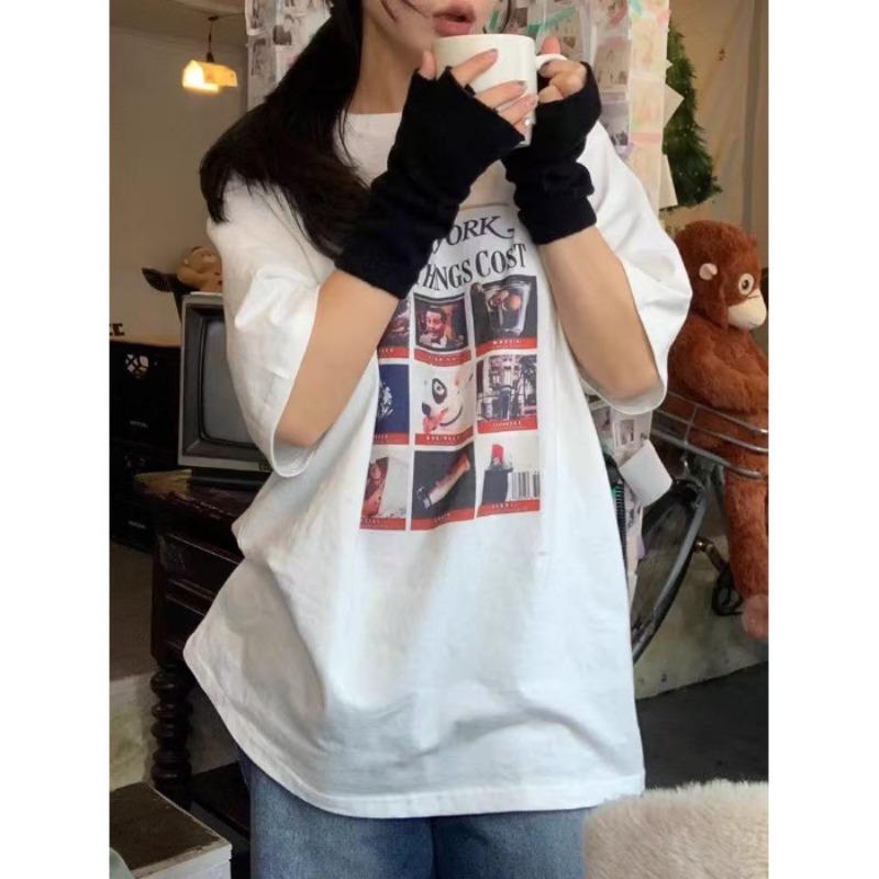 

Женская футболка с короткими рукавами и круглым вырезом в стиле ретро с принтом в виде мультяшных букв 2XL белый