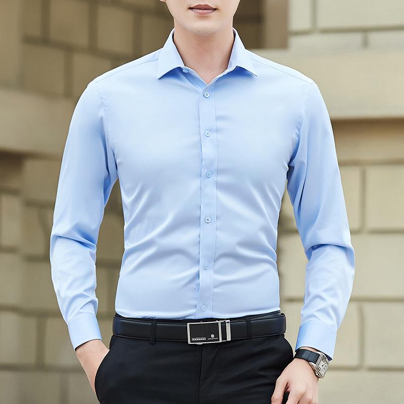 Men's 2025 Slim Fit Formal Long-Sleeved Shirt - Trendy Casual Solid Color Professional Attire
