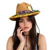 Breathable Cotton Blend Cowgirls Hat Feather Embellishment Lightweight Hat Comfortable Wear for Outdoor Activities