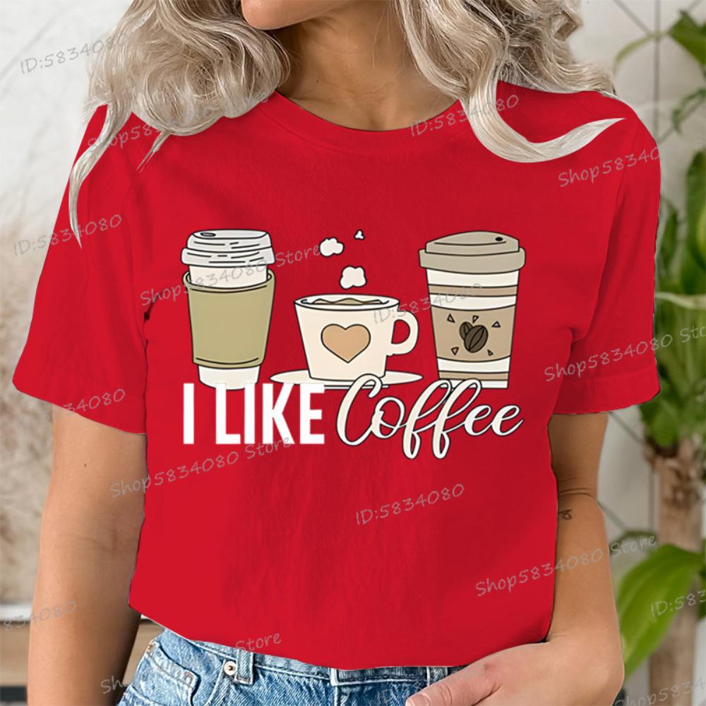 Short Sleeve T-shirt for Coffee Lover Crew Neck Women Fashion Summer Clothes I Love Coffee Graphic Tee Girl Coffee Party T-shirt