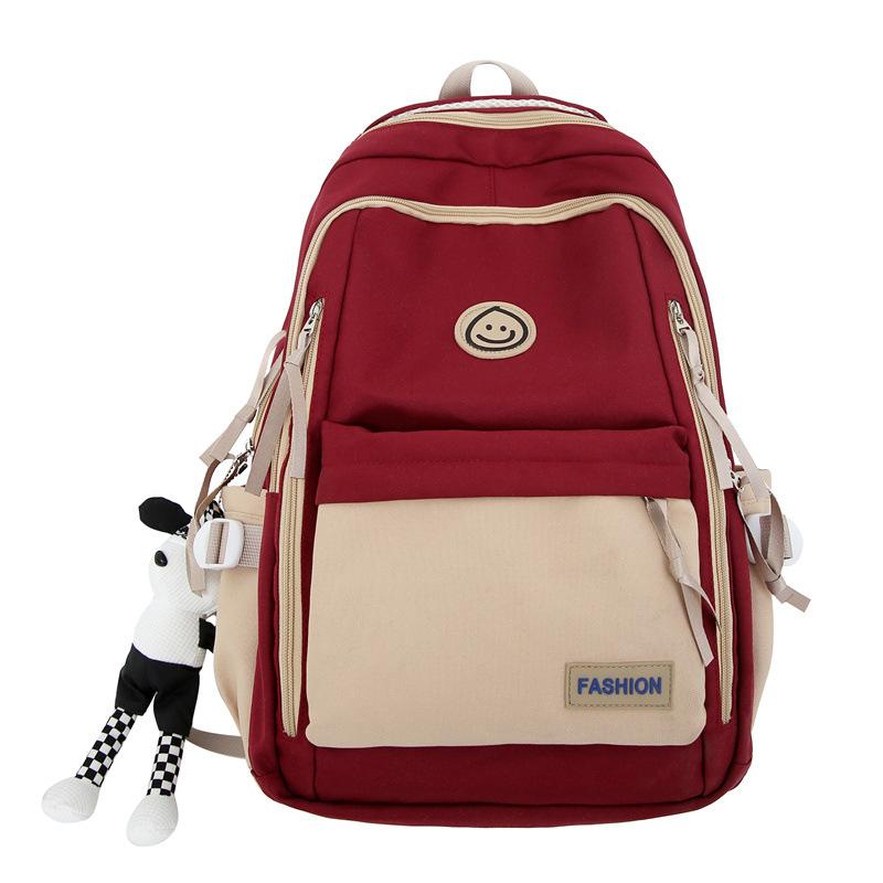 New Contrasting Color Large-capacity College Student Backpack Street Shot Retro Leisure High School Travel Backpack Junior High School Bag