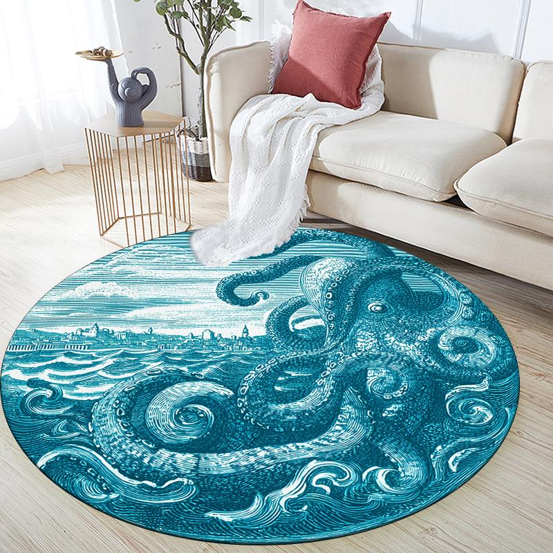 Octopus pattern round rug,Carpet Rug for Living Room Bedroom Sofa Playroom Decor,Non-slip Floor Mat,Holiday Gifts and Birthday Gifts