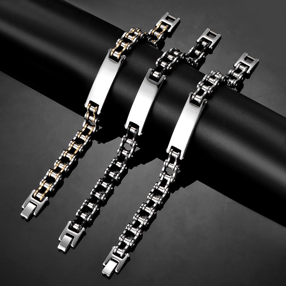 12MM Motorcycle Bike Chain Bracelet for Men Stainless Steel Bicycle Link Design Men's ID Bracelets Punk Rock Jewelry Accessory 10 Color