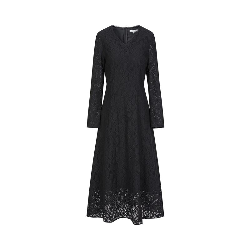 Jiuzi Anna Kou Romantic, Elegant, and High end V-neck Lace Light Dress for Women 2024 Autumn New Collection