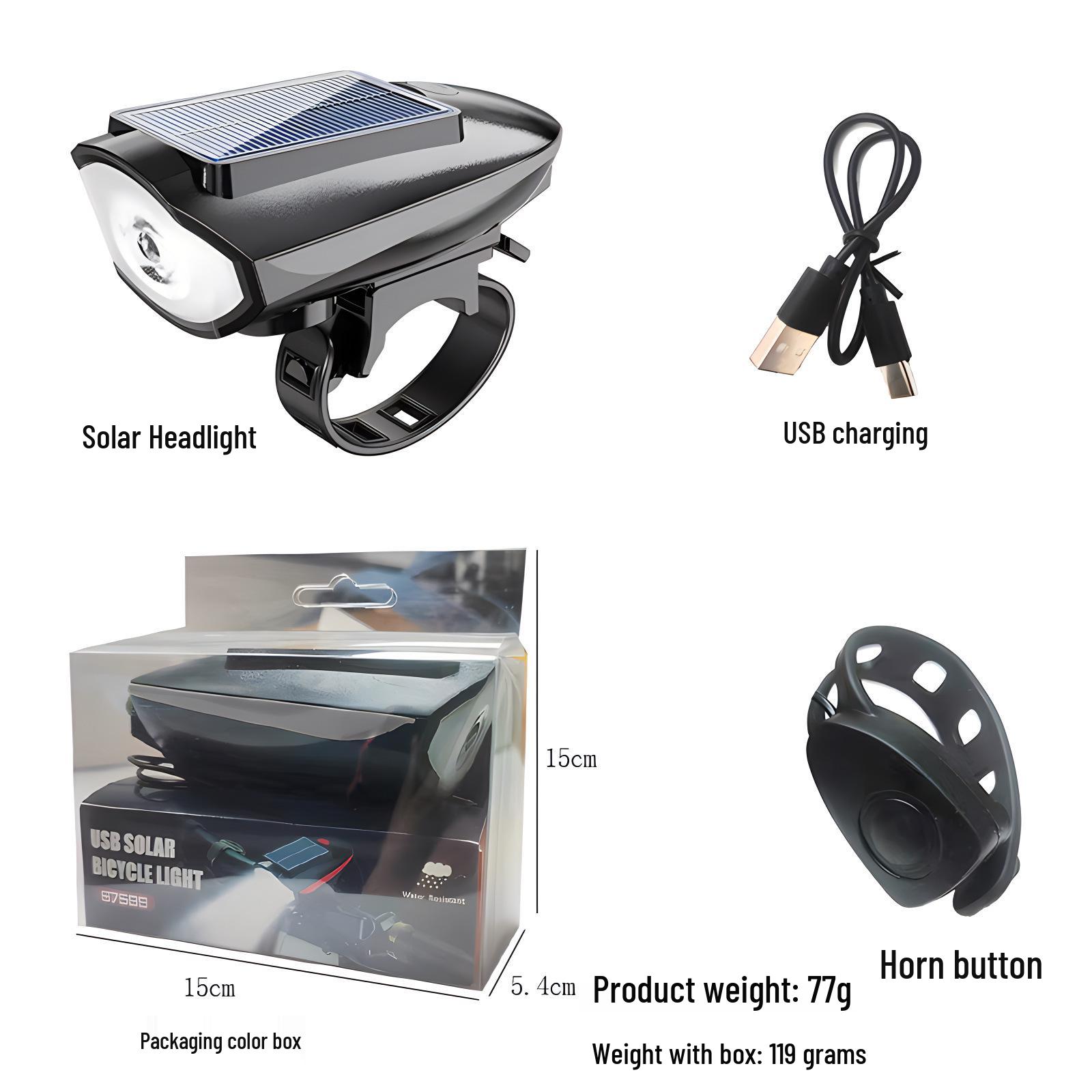 

Перезаряжаемый через USB велосипедный гудок и передний фонарь - Водонепроницаемый аксессуар для горного велосипеда для ночной езды