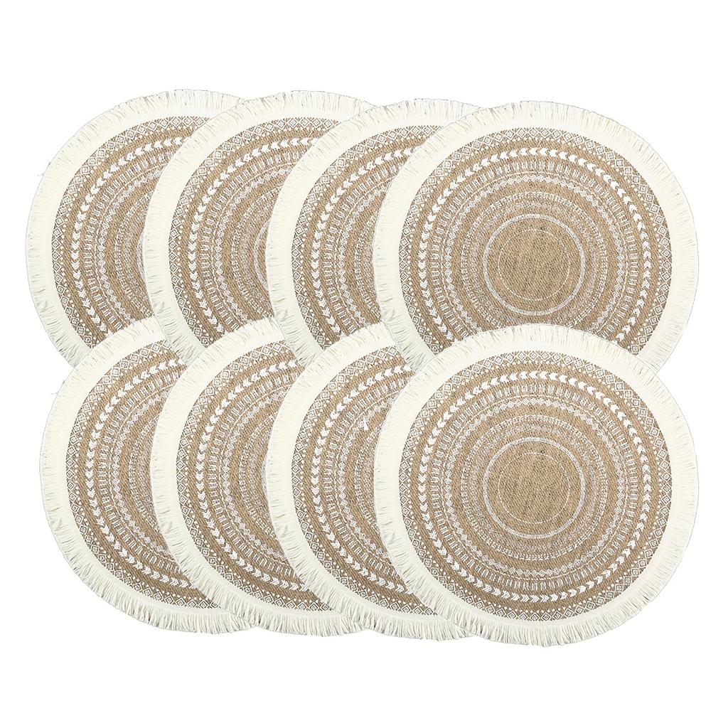 1pc Round Table Placemats with Tassels Bohemian Style Woven Round Tassel Table Restaurant Kitchen Table Decoration