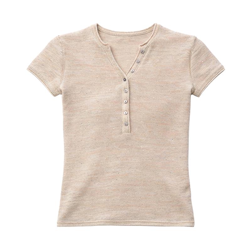 Women s Cotton Linen Blend V-Neck Knit Top S