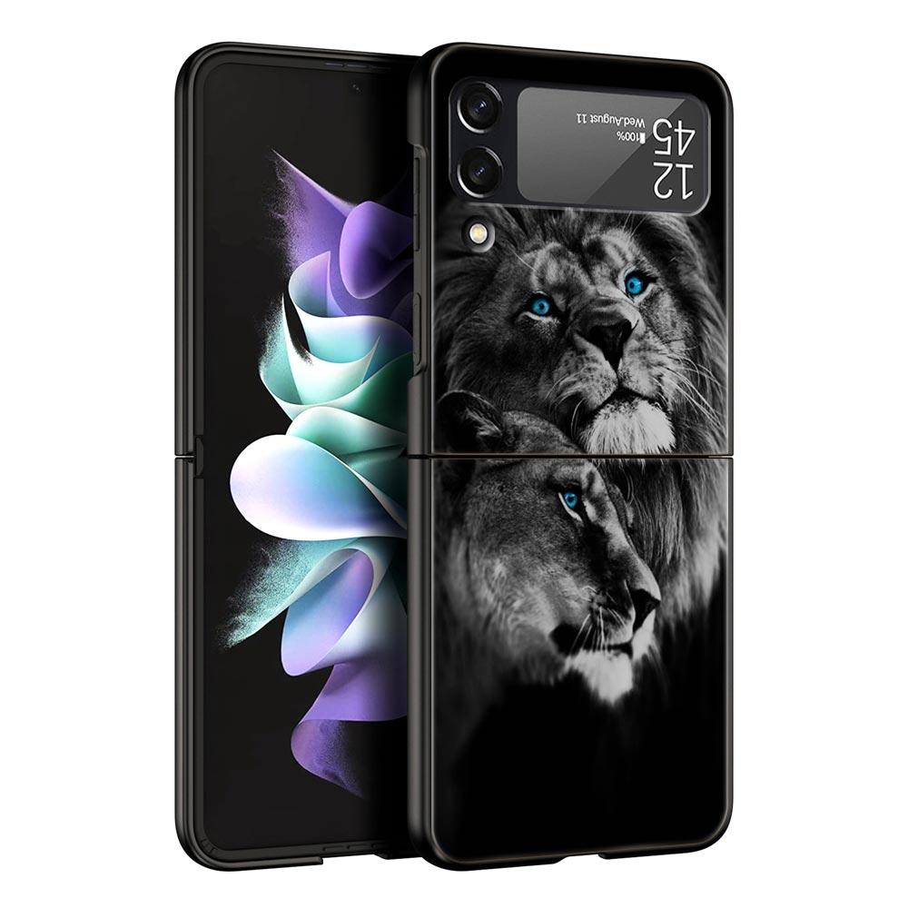 

Hard PC Phone Case For Samsung Galaxy Z Flip 7 6 5 4 Black Cover For Galaxy Z Flip 3 Foldable Shockproof Lion Alpha Male Cub Bag Z Flip 4
