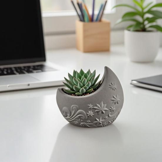 Moon Silicone Mold DIY Handmade Makeup Brush Jewelry Pen Potted Plants Decorative Container Candle Cup Mold Gypsum Cement Epoxy Resin Casting Mold