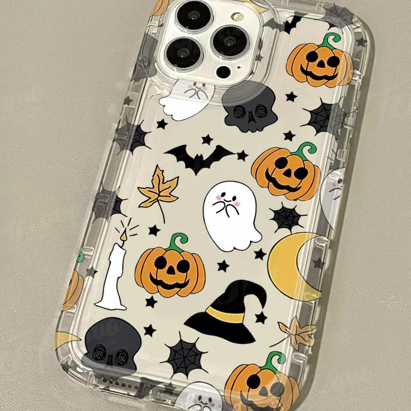 13 Halloween Pink Pumpkin Ghost Case For iPhone 16E 15 14 12 11 Pro Max XS X XR 8 7 Plus SE Shockproof Clear TPU Bac Cover