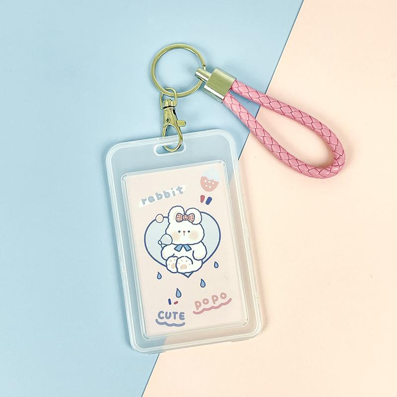 Ins Cute Transparent Lanyard Card Cover Student Bus Cards Case Cartoon Work Card Covers Credit Card Holder Id Holder with Rope