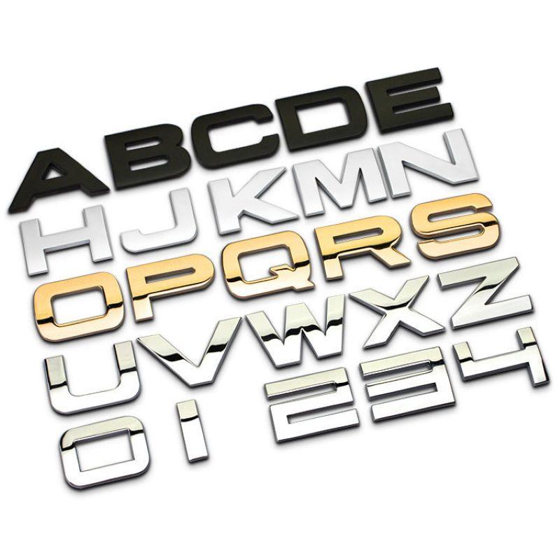 ABAS1 25mm 30mm DIY 26 Buchstaben 10 Zahlen Alphabet Metallemblem für Alle Autos Game Over Kofferraum Kotflügel Namensschild Logo Aufkleber
