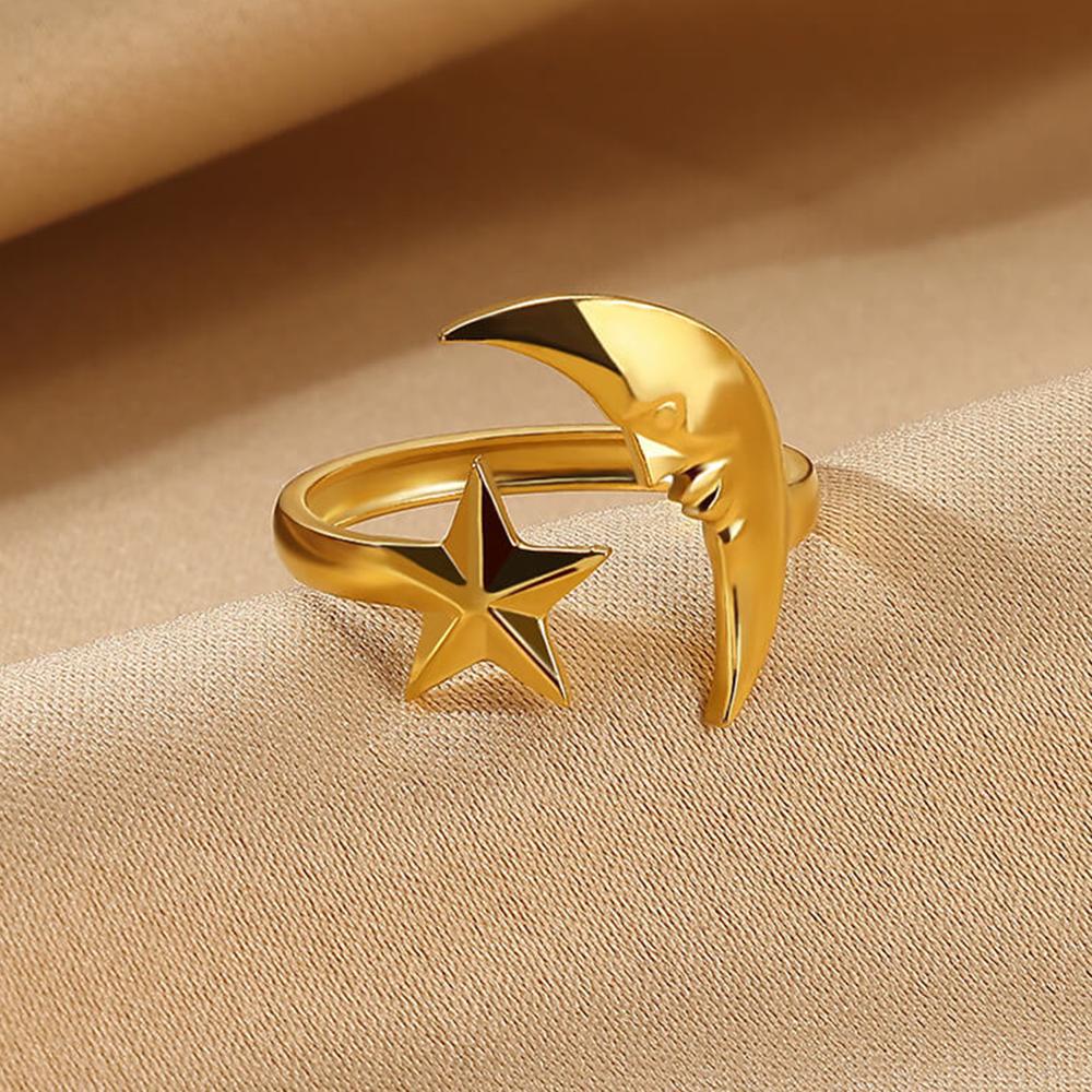 2025 New Stainless Steel Star Moon Open Ring For Women Gold Color Thin Finger Jewelry Basic Waterproof Rings Punk Unisex Anillos