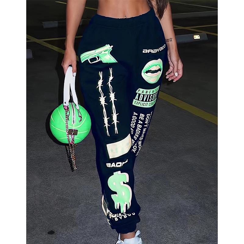 European & American Women's 2025 Printed Elastic Waist Casual Harem Pants