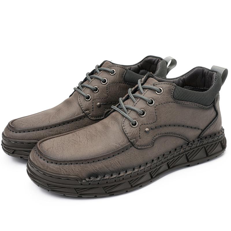 Men's Genuine Leather Casual Shoes Winter Plus Velvet Warm Ankle Boots Spring/ Autumn Men's Mid-cut Boots Mens Red Loafers