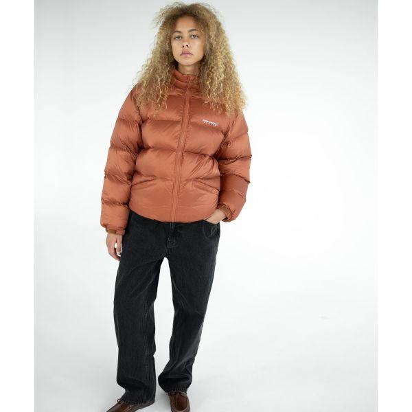 Thisisneverthat FW25 DSN Down Puffer Jacket Brown Left Chest Logo Adjustable Velcro Cuffs Long Sleeve Stand Collar Zipper Down Jacket TN253OOWHS05BRN