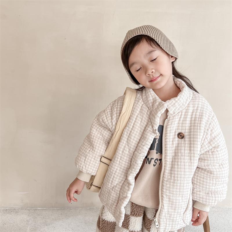 Winter Toddlers Kids Plaid Thicken Coats Fleece Children Warm Outerwear