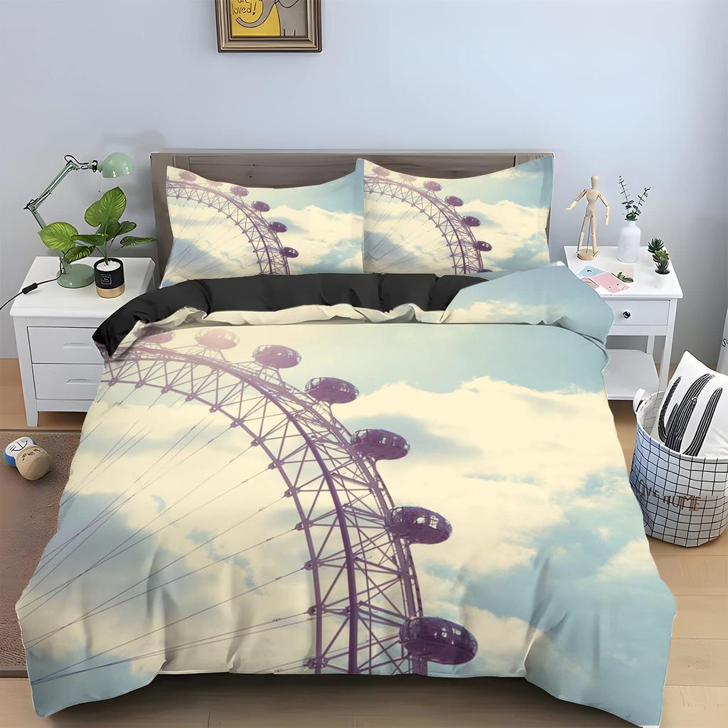 Ferris Wheel Duvet Cover Set For Kids Teens Boys Girls Lightweight Bedspread Cover Bedroom Decor Holiday Enjoy Theme Bedding Set