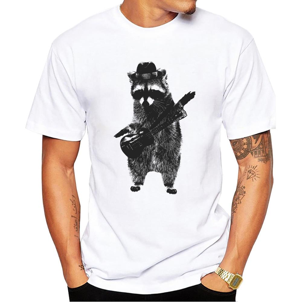 TEEHUB Vintage 3D Cat Play Guitar Men T-Shirt Fashion Streetwear Short Sleeve T Shirts Hipster Music Tee Cool Tops