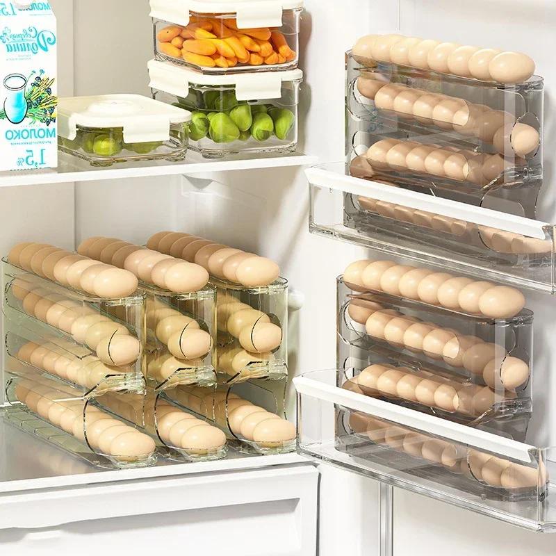 4-layer Transparent Slide Egg Storage Box Ladder Egg Box Storage Refrigerator Side Door Large Capacity Automatic Egg Roller