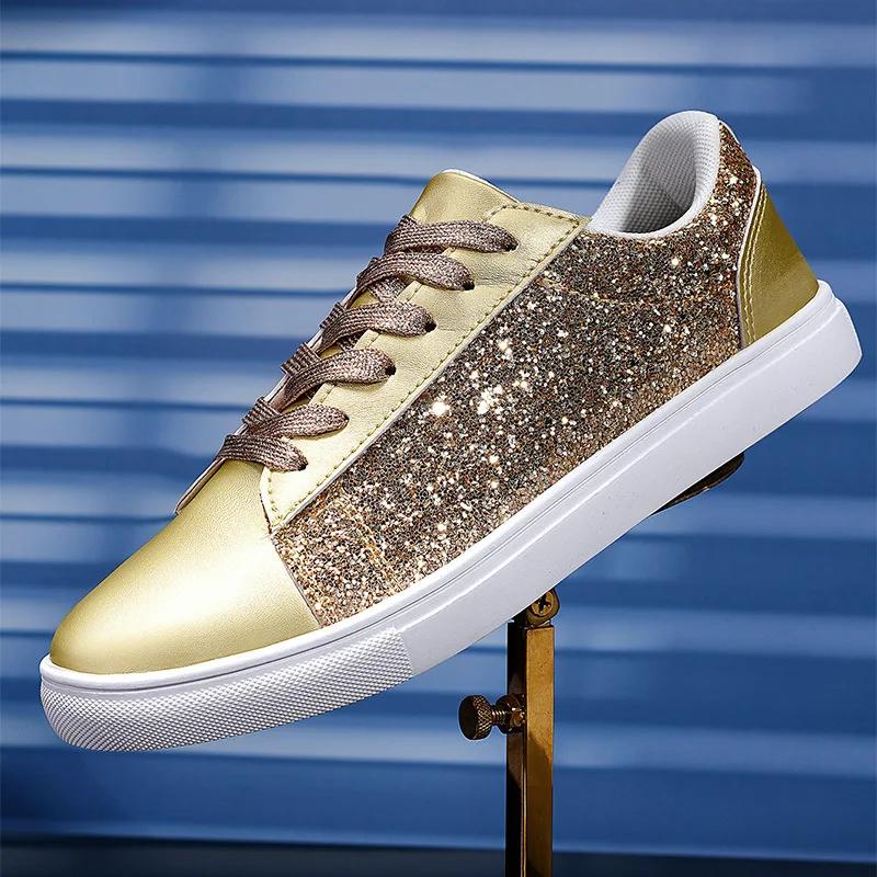 Stylish Brand Sport Shoes for Women Gold Shiny Trendy Female Running Sneakers Platform Flats Outdoor Fitness Walking Travel Shoe