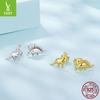 S925 Sterling Silver Asymmetric Dinosaur Stud Earrings Personalized Animal Plain Silver Stud Earrings For Men And Women