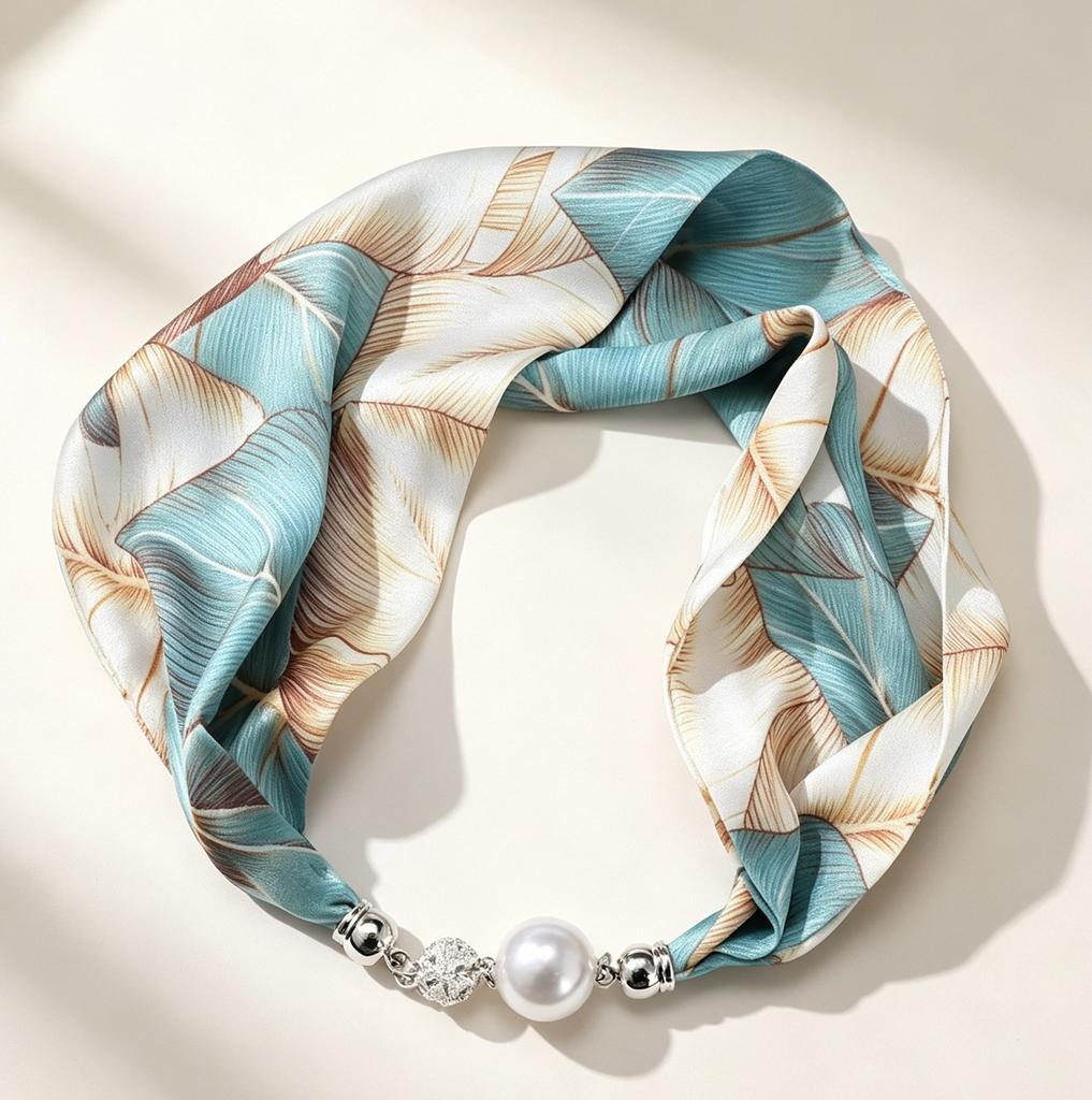 Internet celebrity explosion spring and summer magnetic attraction no knots small silk scarf pearl diamond ball high sense small scarf lazy thin scarf
