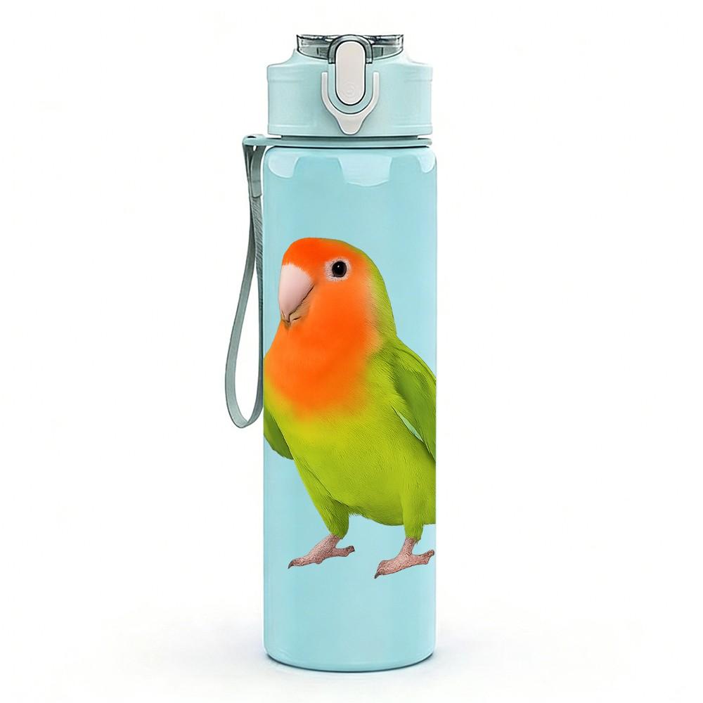 1PC Green Parrot Bird Portrait 750ml Color Plastic Sports Water Bottle Leakproof Flip Straw Lid Suitable for Sports Office Home Use